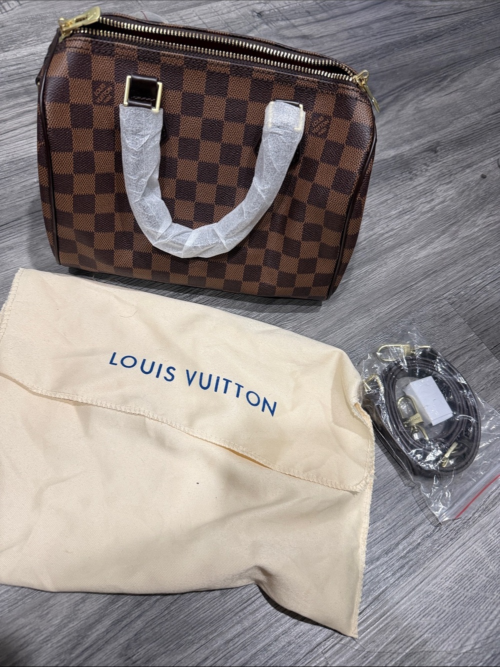 Louis Vuitton Brown Damier Ebene Mini Satchel with Gold Hardware